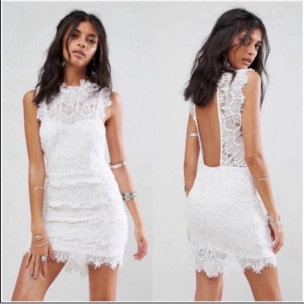 Free People Dress White Lace High Neck Open Back Size Large